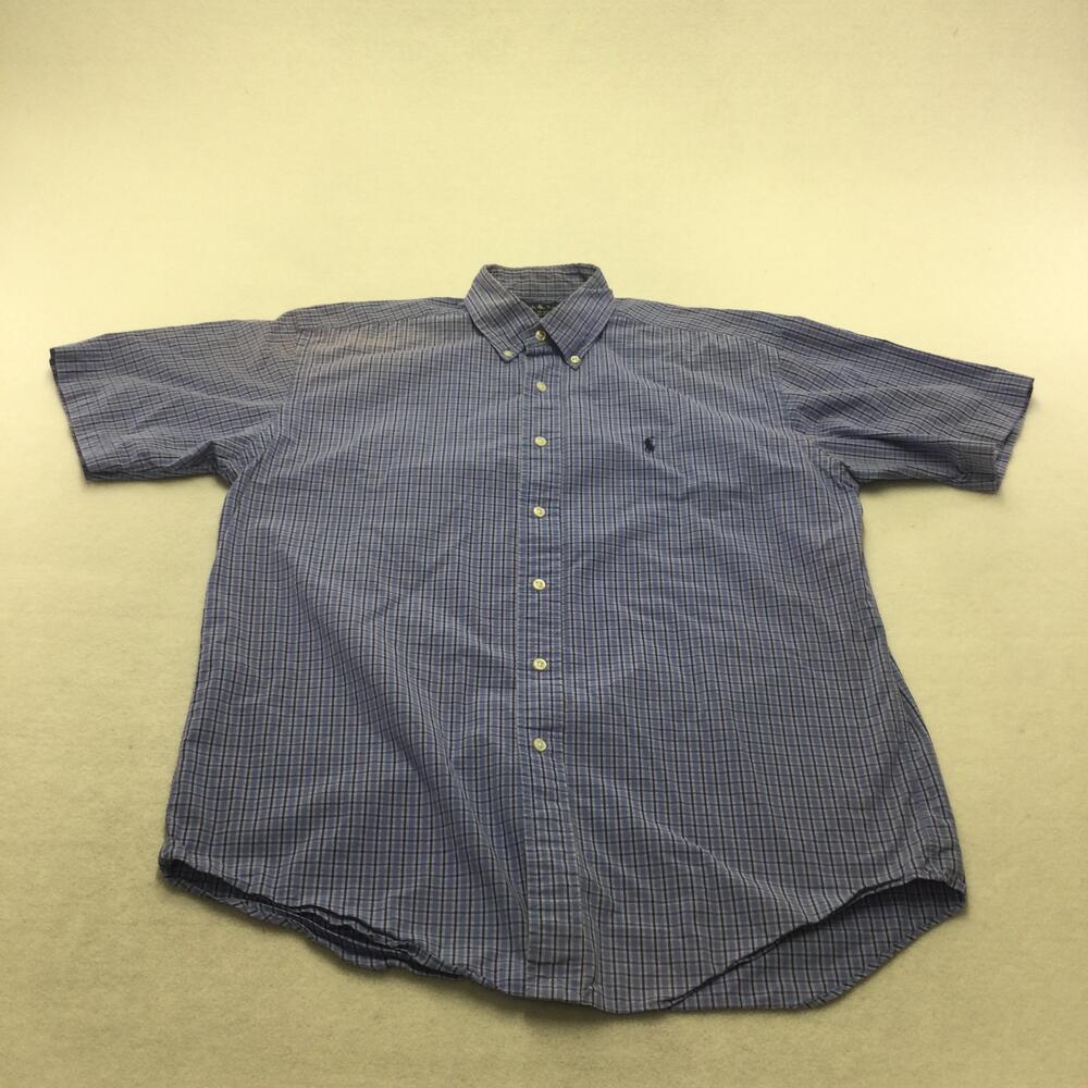 Ralph Lauren Shirt Mens Medium Blue Plaid Blake Short Sleeve Button Down Cotton
